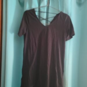 JustFab V-Neck Crisscross Top Black Size M 17" Pit To Pit Cotton Poly Blend